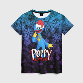 Женская футболка 3D с принтом POPPY PLAYTIME ПОППИ ПЛЕЙТАЙМ НОВЫЙ ГОД в городе Новоалтайск, 100% полиэфир ( синтетическое хлопкоподобное полотно) | прямой крой, круглый вырез горловины, длина до линии бедер | poppy playtime | игра | монстр | новый год | плэйтайм | попи плей тайм | попи плэй тайм | попиплейтам | попиплэйтайм | поппи плейтайм | поппиплэйтайм | снежинки | хагги вагги | хаги ваги | хоррор