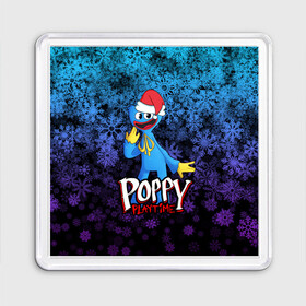 Магнит 55*55 с принтом POPPY PLAYTIME ПОППИ ПЛЕЙТАЙМ НОВЫЙ ГОД в городе Новоалтайск, Пластик | Размер: 65*65 мм; Размер печати: 55*55 мм | Тематика изображения на принте: poppy playtime | игра | монстр | новый год | плэйтайм | попи плей тайм | попи плэй тайм | попиплейтам | попиплэйтайм | поппи плейтайм | поппиплэйтайм | снежинки | хагги вагги | хаги ваги | хоррор