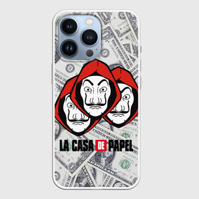 Чехол для iPhone 13 Pro с принтом Бумажный дом | La Casa de Papel | Доллары в городе Новоалтайск,  |  | Тематика изображения на принте: dolar | dolars | dollar | dollars | la casa de papel | netflix | resistencia | бумажный дом | деньги | долар | доллар | маска бандитов