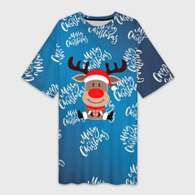 Платье-футболка 3D с принтом Merry Christmas Олень с подарком. в городе Новоалтайск,  |  | 2022 | happy new year | merry christmas | год тигра | зима близко | нг | новогодний | новый год | новый год 2022 | олень | рождество | символ 2022 года | снег | снежинки