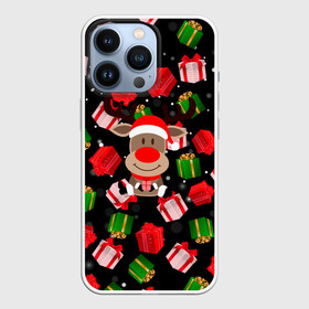 Чехол для iPhone 13 Pro с принтом Новогодние подарки и Олень. в городе Новоалтайск,  |  | Тематика изображения на принте: 2022 | merry christmas | год тигра | зима близко | нг | новогодний | новогодний тигр | новый год | новый год 2022 | олень | олень с подарком | рождество | символ 2022 года | снег | снежинки