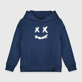 Детское худи Oversize хлопок с принтом Fake smile. в городе Новоалтайск, френч-терри — 70% хлопок, 30% полиэстер. Мягкий теплый начес внутри —100% хлопок | боковые карманы, эластичные манжеты и нижняя кромка, капюшон на магнитной кнопке | Тематика изображения на принте: brush strokes | crosses | fake smile | scary | smile | кресты | мазки кистью | смайл | страшная | фальшивая улыбка