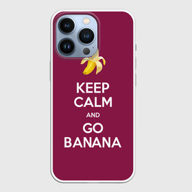 Чехол для iPhone 13 Pro с принтом Keep calm and go banana в городе Новоалтайск,  |  | Тематика изображения на принте: banana | fruit | joke | keep calm and go banana | royal motto | банан | иди на банан | королевский девиз | успокойся | фрукт | шутка