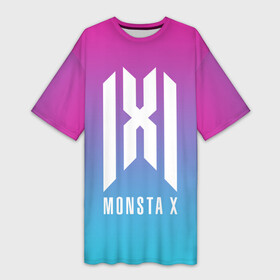 Платье-футболка 3D с принтом MONSTA X LOGO NEON GRADIENT в городе Новоалтайск,  |  | jooheon | kihyun | minhyuk | monsta x | mx | neon | shownu | wonho | градиент | монст х | монста х | мх | неон