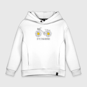 Детское худи Oversize хлопок с принтом Say yes to new adventures. в городе Новоалтайск, френч-терри — 70% хлопок, 30% полиэстер. Мягкий теплый начес внутри —100% хлопок | боковые карманы, эластичные манжеты и нижняя кромка, капюшон на магнитной кнопке | bike | daisies | say yes to new adventures | travel | wheels  flowers | велосипед | колеса  цветы | путешествие | ромашки | скажи да новым приключениям