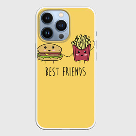 Чехол для iPhone 13 Pro с принтом Hamburger and fries are best friends в городе Новоалтайск,  |  | Тематика изображения на принте: cartoon characters | holding hands | гамбургер | держаться за руки | картошка фри | лучшие друзья | мультяшные герои