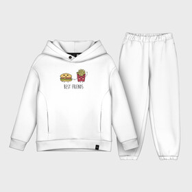Детский костюм хлопок Oversize с принтом Hamburger and fries are best friends. в городе Новоалтайск,  |  | Тематика изображения на принте: cartoon characters | holding hands | гамбургер | держаться за руки | картошка фри | лучшие друзья | мультяшные герои