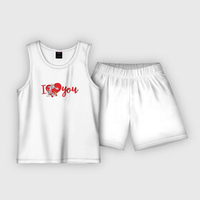 Детская пижама с шортами хлопок с принтом I love you TJ в городе Новоалтайск,  |  | 14 февраля | jerry | statwb | tom | tom and jerry | valentine | valentines | валентин | влюблён | влюблённые | день валентина | день влюблённых | джерри | любвоная | любовь | мульт | мультики | мультфильм | св валентин | том