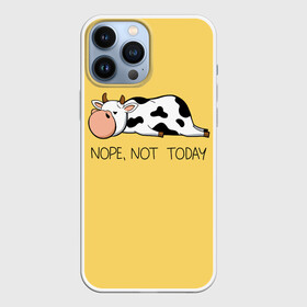 Чехол для iPhone 13 Pro Max с принтом Nope, not today в городе Новоалтайск,  |  | Тематика изображения на принте: bull | joke | lazy cow | lies | nope | not today | rests | бык | лежит | ленивая корова | не сегодня | нет | отдыхает | прикол | шутка
