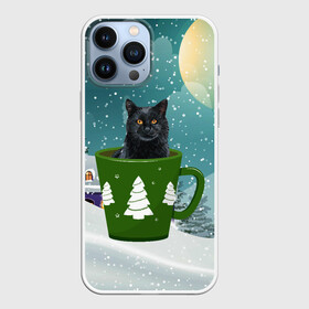 Чехол для iPhone 13 Pro Max с принтом Черный кот в кружке в городе Новоалтайск,  |  | Тематика изображения на принте: зима | кот | котенок | котик | котики | кошка | новогодняя | новый год | рождество | тепло
