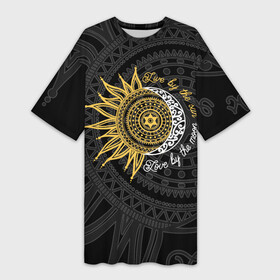 Платье-футболка 3D с принтом Live by the sun Love by the moon в городе Новоалтайск,  |  | fusion | live by the sun | love by the moon | moon | ornament | pattern | sun | жизнь под солнцем | луна | любовь под луной | орнамент | слияние | солнце | узор