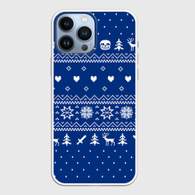 Чехол для iPhone 13 Pro Max с принтом НОВОГОДНИЙ СВИТЕР UNDERTALE SANS СИНИЙ в городе Новоалтайск,  |  | Тематика изображения на принте: 2022 | asriel dreemurr | chara | crhistmas | frisk | gaster blaster | happy new year | heart | merry christmas | sans | snow | undertale | winter | winter is coming | азриэль дримурр | андертейл | гастер | зима | зима близко | меттатон | праздник