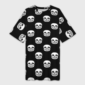 Платье-футболка 3D с принтом UNDERTALE SANS SKULL FACE PATTERN  УЗОР в городе Новоалтайск,  |  | asriel dreemurr | chara | frisk | gaster blaster | heart | sans | undertale | азриэль дримурр | андертейл | гастер | меттатон | санс | сердце | фриск | чара