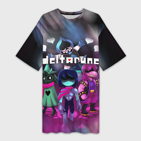 Платье-футболка 3D с принтом DELTARUNE ГЕРОИ В БОЙ в городе Новоалтайск,  |  | deltarune | deltarune 2 | game | undertale символ | дельта | дельтарун | дельтарун 2 | джевил | знак руин андертейл | значок дельтарун пиксель | игра | королева | крис | ноэлль | ральзей | рукслс | руна | спамтон | сьюзи