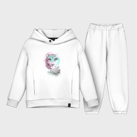 Детский костюм хлопок Oversize с принтом Мятно розовый акварельный тигр в сосновых шишках в городе Новоалтайск,  |  | акварельный тигр | голова символа года | голова тигра | мятный тигр | нежный тигр | нежный тигряша | новогодний тигр | новый год | новый год 2022 | розовый тигр | символ года | тигр в акварели