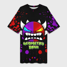 Платье-футболка 3D с принтом GEOMETRY DASH DEMONS LEVELS, БРЫЗГИ КРАСОК в городе Новоалтайск,  |  | 2d | arcade | colors | demon | game | geometry | geometry dash | levels | meltdown | paints | robtop | smile | аркада | брызги | брызги красок | геометрический тире | геометрия | демон | краски | раннер | смайлы | уровни | эмоции
