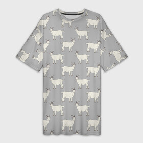 Платье-футболка 3D с принтом Козлята паттерн в городе Новоалтайск,  |  | goat | pattern | домашний скот | животные | козел | паттерн | приглушенные цвета | серый