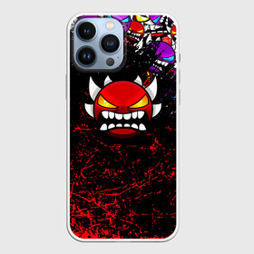 Чехол для iPhone 13 Pro Max с принтом Geometry Dash Demon. в городе Новоалтайск,  |  | 2d | arcade | demon | game | geometry dash | levels | meltdown | robtop | smile | аркада | геометрический тире | демон | раннер | смайлы | уровни | эмоции