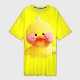 Платье-футболка 3D с принтом УТЯ  ЛАЛАФАНФАН в городе Новоалтайск,  |  | hyaluronic acid duckling | lalafanfan | гиалуроновая утка | гиалуроновая уточка | игрушка | лалафанфан | мягкая игрушка | утенок | утенок лалафанфан | утка | утка из tik tok | утка из тик тока | утка утя | утя