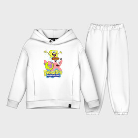Детский костюм хлопок Oversize с принтом Jump Bob в городе Новоалтайск,  |  | bikini bottom | fast food | nickelodeon | patrick | sea | sponge bob | square pants | губка | губка боб | звезда | квадратные штаны | море | морская звезда | низ бикини | патрик | повар | прыжок | фэст фуд