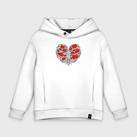 Детское худи Oversize хлопок с принтом Любовь Внутри   Love Inside в городе Новоалтайск, френч-терри — 70% хлопок, 30% полиэстер. Мягкий теплый начес внутри —100% хлопок | боковые карманы, эластичные манжеты и нижняя кромка, капюшон на магнитной кнопке | Тематика изображения на принте: hearts | inside | love | valentines | valentines day | валентинка | влюбленный | день святого валентина | клетка | кости | кость | любовь | сердечко | сердце | скелет