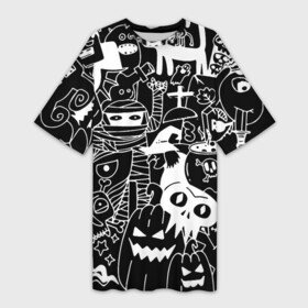 Платье-футболка 3D с принтом Monster  Cat в городе Новоалтайск,  |  | cat | eye | ghost | halloween | hype | monster | mummy | owl | pumpkin | skull | teeth | witch | zombie | ведьма | глаз | зомби | зубы | кот | котёнок | кошка | монстр | мумия | призрак | сова | тыква | хайп | хэллоуин | череп
