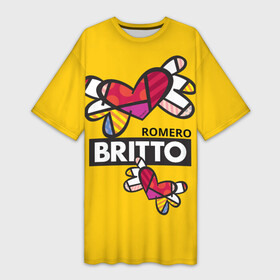 Платье-футболка 3D с принтом Romero Britto Ромеро Бритто в городе Новоалтайск,  |  | brazilian artist | bright colors | cubism | emoji | emoticons | graffiti | pop art | romero britto | бразильский художник | граффити | кубизм | ромеро бритто | смайлики | эмодзи | яркие цвета