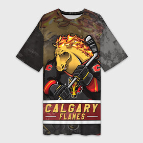 Платье-футболка 3D с принтом Калгари Флэймз, Calgary Flames Маскот в городе Новоалтайск,  |  | calgary | calgary flames | flames | hockey | nhl | usa | калгари | калгари флэймз | маскот | нхл | спорт | сша | флэймз | хоккей | шайба