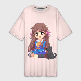 Платье-футболка 3D с принтом Кроха Тору в городе Новоалтайск,  |  | anime | fruits basket | tohru honda | аниме | анимэ | корзинка фруктов | тору хонда