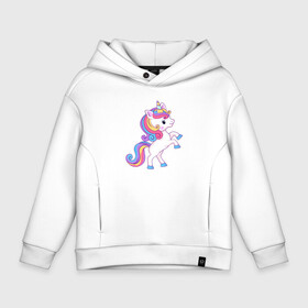 Детское худи Oversize хлопок с принтом Милый единорог unicorn в городе Новоалтайск, френч-терри — 70% хлопок, 30% полиэстер. Мягкий теплый начес внутри —100% хлопок | боковые карманы, эластичные манжеты и нижняя кромка, капюшон на магнитной кнопке | единорог | лошадка | милый | пони | радуга | радужная