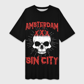Платье-футболка 3D с принтом AMSTERDAM (Амстердам) в городе Новоалтайск,  |  | amsterdam | death | holland | pirate | skeleton | skull | zombie | адамова голова | амстердам | гаага | голландия | зомби | кладбище | мертвец | могила | мумия | навь | нидерланды | пират | роттердам | скелет | страна | ужас