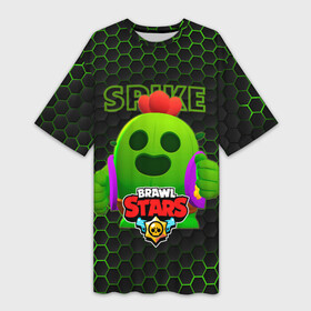 Платье-футболка 3D с принтом BRAWL STARS, , Спайк  Spike в городе Новоалтайск,  |  | brawl stars | games | spike | боец | бравл старс | браул старс | игры | кактус | легендарный боец | разрушитель | спайк | супер