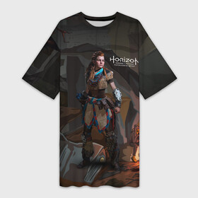 Платье-футболка 3D с принтом Aloy art Horizon в городе Новоалтайск,  |  | aloy | horizon | horizon forbidden west | horizon zero dawn | харайзон | хорайзон | элой