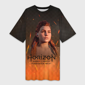 Платье-футболка 3D с принтом Horizon Forbidden West: Fire в городе Новоалтайск,  |  | aloy | horizon | horizon forbidden west | horizon zero dawn | харайзон | хорайзон | элой