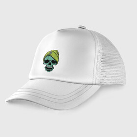 Детская кепка тракер с принтом New York Yankees   Cool skull в городе Новоалтайск, Козырек - 100% хлопок. Кепка - 100% полиэстер, Задняя часть - сетка | универсальный размер, пластиковая застёжка | baseball | hype | jaw | new york yankees | orbits | skull | teeth | зубы | нью йорк | пасть | хайп | череп