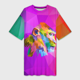 Платье-футболка 3D с принтом Цветная обезьяна  Color monkey в городе Новоалтайск,  |  | animal | beast | brute | gorilla | monkey | pet | горила | горилла | животное | на груди | обезьяна | прикольная