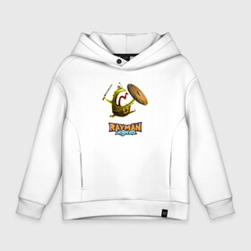 Детское худи Oversize хлопок с принтом Rayman Legends Зеленый человечек с щитом в городе Новоалтайск, френч-терри — 70% хлопок, 30% полиэстер. Мягкий теплый начес внутри —100% хлопок | боковые карманы, эластичные манжеты и нижняя кромка, капюшон на магнитной кнопке | legends | rayman | rayman legends | глобокс | рейман | рэйман | рэймэн