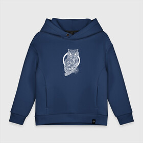 Детское худи Oversize хлопок с принтом Celtic Owl в городе Новоалтайск, френч-терри — 70% хлопок, 30% полиэстер. Мягкий теплый начес внутри —100% хлопок | боковые карманы, эластичные манжеты и нижняя кромка, капюшон на магнитной кнопке | геометрия | кельтский | птица | руны | славянский | сова | тотем | узоры | филин