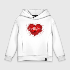 Детское худи Oversize хлопок с принтом Vampire Heart в городе Новоалтайск, френч-терри — 70% хлопок, 30% полиэстер. Мягкий теплый начес внутри —100% хлопок | боковые карманы, эластичные манжеты и нижняя кромка, капюшон на магнитной кнопке | брызги | вампиры | кровь | надпись | название | сердце | сумерки
