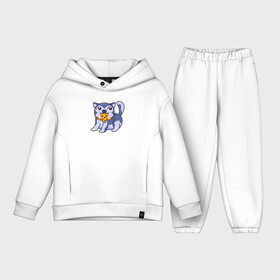 Детский костюм хлопок Oversize с принтом Я не жирный, я маленький хаски в городе Новоалтайск,  |  | Тематика изображения на принте: dish | fast food | food | pizza | products | блюдо | еда | пес | пица | пицца | продукты | собака | собачка | фастфуд | хаски | щенок