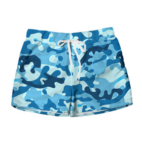Женские шорты 3D с принтом Камуфляж Sky Blue Camo в городе Новоалтайск, 100% полиэстер | прямой крой, два кармана без застежек по бокам. Мягкая трикотажная резинка на поясе, внутри которой широкие завязки. Длина до середины бедра | blue | camo | sky | камуфляж | синий | хайп | шмот