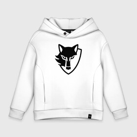 Детское худи Oversize хлопок с принтом Wolf   Emblem в городе Новоалтайск, френч-терри — 70% хлопок, 30% полиэстер. Мягкий теплый начес внутри —100% хлопок | боковые карманы, эластичные манжеты и нижняя кромка, капюшон на магнитной кнопке | Тематика изображения на принте: ears | emblem | eyes | muzzle | wolf | волк | глаза | эмблема