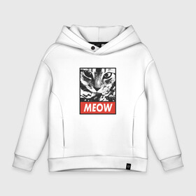 Детское худи Oversize хлопок с принтом Cat Meow в городе Новоалтайск, френч-терри — 70% хлопок, 30% полиэстер. Мягкий теплый начес внутри —100% хлопок | боковые карманы, эластичные манжеты и нижняя кромка, капюшон на магнитной кнопке | Тематика изображения на принте: cat | kitty | meow | взгляд | кот | мяу