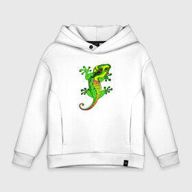 Детское худи Oversize хлопок с принтом Ящерица Lizard в городе Новоалтайск, френч-терри — 70% хлопок, 30% полиэстер. Мягкий теплый начес внутри —100% хлопок | боковые карманы, эластичные манжеты и нижняя кромка, капюшон на магнитной кнопке | Тематика изображения на принте: exotic | lizard | reptile | геккон | животные | звери | зеленая ящерица | змей | пресмыкающееся | тропики | тропические | чешуя | экзотика | ящер | ящерица | ящерка