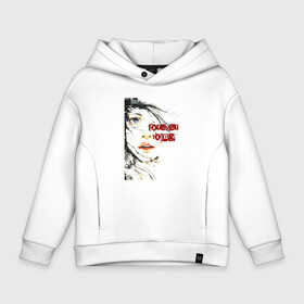 Детское худи Oversize хлопок с принтом Forever young   handeyework в городе Новоалтайск, френч-терри — 70% хлопок, 30% полиэстер. Мягкий теплый начес внутри —100% хлопок | боковые карманы, эластичные манжеты и нижняя кромка, капюшон на магнитной кнопке | handeyework | акварель | арт | белая | вечно молодой | девушка | краски | красный | лето | надпись | новая | новые | отдых | рисунок | текст | хлопок
