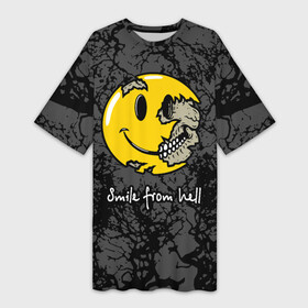 Платье-футболка 3D с принтом Smile from hell в городе Новоалтайск,  |  | death | from hell | skull | smile | smiley torn | из ада | смайлик разорванный | улыбка | череп