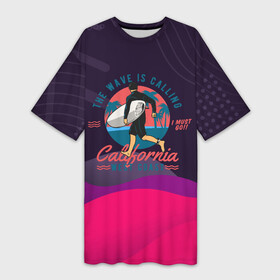 Платье-футболка 3D с принтом Серфинг и лето в городе Новоалтайск,  |  | волны | лето | море | океан | отдых | отпуск | серфинг | спорт