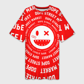 Платье-футболка 3D с принтом Счастливый Смайлик Red (Dope Street Market) в городе Новоалтайск,  |  | красный | модные | смайл | смайлик | счастливый | узор | хайп | шмот