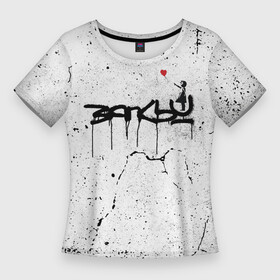 Женская футболка 3D Slim с принтом BANKSY  БЭНКСИ автограф (девочка с шариком) в городе Новоалтайск,  |  | banksy | автограф | арт | бенкси | бэнкси | граффити | девочка | картина | роберт | робин бэнкс | робин ганнингхем | с шариком | стрит арт | творчество | художник