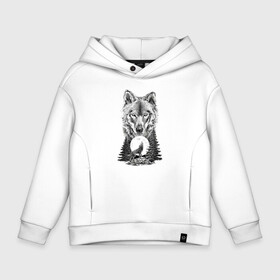 Детское худи Oversize хлопок с принтом Wolf   Night adventure в городе Новоалтайск, френч-терри — 70% хлопок, 30% полиэстер. Мягкий теплый начес внутри —100% хлопок | боковые карманы, эластичные манжеты и нижняя кромка, капюшон на магнитной кнопке | Тематика изображения на принте: adventure | ears | eyes | forest | moon | muzzle | view | wolf | взгляд | волк | глаза | лес | луна | приключение